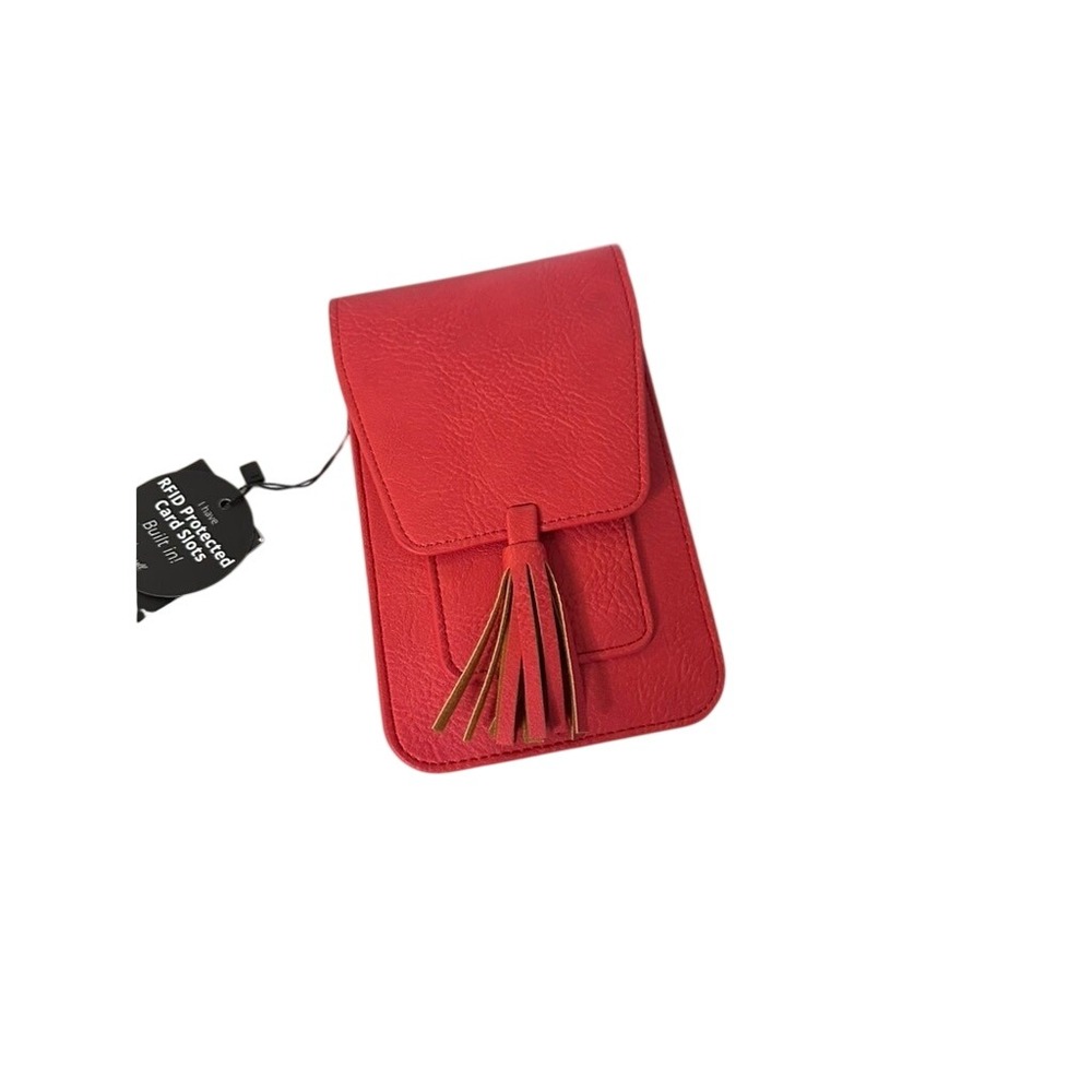K. Carroll Poppy Red RFID Protected‎ Crossbody Phone Bag Wallet Tassel New